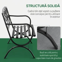 Outsunny Bancuta pentru gradina 2 locuri din otel si fonta cu brate si decoratiune, 128x58.5x85cm, negru(m-4)