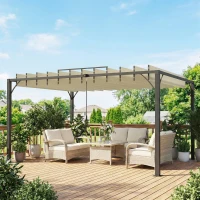 Outsunny Pérgola 390x2 para Jardim com Desenho de Lâminas Superiores Giratórias até 135° Proteção UV 50+ para Pátio Terraço Creme(m-10)