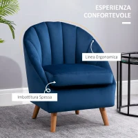 HOMCOM Poltrona da Salotto in Velluto con Imbottitura Spessa, Gambe in Legno e Braccioli, Blu(m-5)