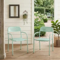 Outsunny Set de 2 Scaune de Grădină, Scaune de Exterior Stivuibile cu Cotiere din Metal, Verde(m-10)