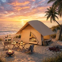 Outsunny Instant Pop-Up Tent met Regenschutz, Waterdicht Koepeltent voor 2-3 Personen met Grondzeil, 4 Ramen, 235x235x184cm, Khaki(m-9)