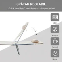 Outsunny Set de 2 Sezlonguri pentru Plaja Pliabile cu Spatar Rabatabil pe 5 Niveluri, Sezlong de Gradina din Otel si Tesatura Plasa, Bej(m-4)