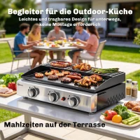 Outsunny Gasbarbecue 7,5 KW Draagbare Tafelbarbecue met 3 Branders Keramische Coating Grillrooster Warmhoudrek(m-7)