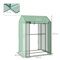 Outsunny Kas Kas Kweekbed, Weerbestendig, Oprolbare Deur, 100 cm x 80 cm x 150 cm, Groen(m-3)
