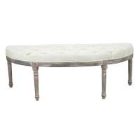 HOMCOM Gestoffeerde Bank Zitbank Vintage Retro Bedbank met Knopen Fluweelzachte Aanraking Rubberhout Beige 142 x 49 x 49 cm(m-11)
