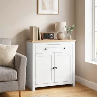 HOMCOM Sideboard Küchenschrank mit Schublade, Doppeltür, Verstellbarer Einlegeboden, für Wohnzimmer, 78,5 x 35 x 80 cm Weiß(m-10)
