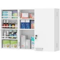 HOMCOM Armadietto Medicinali con 3 Mensole Interne e 8 Portabottiglie, in Legno e Metallo, 53x20x53 cm, Bianco(m-11)