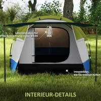 Outsunny Campingzelt, für 3 Personen, Laternenhaken, drei Eingänge, wasserdicht, Grün(m-6)