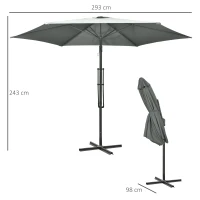 Outsunny Zweefparasol Ø293cm met zijhendel, kruisvoet, windbescherming, waterafstotend, donkergrijs(m-3)