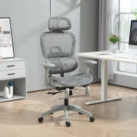 HOMCOM Fauteuil de bureau, chaise de bureau ergonomique en maille avec accoudoirs 3D, dossier inclinable, 66x64x122 cm, gris(m-10)
