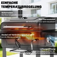 Outsunny Houtskoolgrill BBQ Smoker met deksel thermometer verstelbare kolenbak schoorsteen grillrooster zijtafel aslade(m-6)