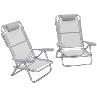 Outsunny 2-delige set campingstoelen inklapbaar met 6-voudig verstelbare mesh-rugleuning en hoofdsteun 62 x 65 x 80 cm Lichtgrijs(m-11)