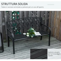 Outsunny Bancuta de gradina 2 locuri cu brate in otel si fonta, 128x58.5x89cm, negru(m-6)