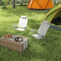 Outsunny 2-delige set campingstoelen inklapbaar met 6-voudig verstelbare mesh-rugleuning en hoofdsteun 62 x 65 x 80 cm Lichtgrijs(m-9)