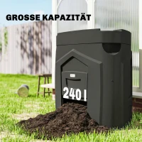 Outsunny 240L Tuincompostbak, Driehoekige compostcontainer met 3 deuren, Zwart(m-6)