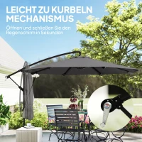 Outsunny Ampelscherm Ø300 cm Verstelbaar Parasol met Draaimechanisme Kruisvoet Windkoorden Beschermhoes Donkergrijs(m-7)