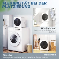 HOMCOM Luchtafvoerdroger, 4 kg voorlader-wasdroger met roestvrijstalen trommel, 800W compact vrijstaand, wit(m-8)