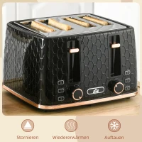 HOMCOM 4-Scheiben-Toaster mit 7 Bräunungsstufen, High-Lift, Aufwärmen/Auftauen/Abbrechen, 1860W, Schwarz mit Wabenstruktur(m-4)