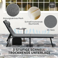 Outsunny 2-delige set opvouwbare ligstoel tuinligstoel met kussen 5-voudig verstelbare rugleuning zijvak donkergrijs(m-6)