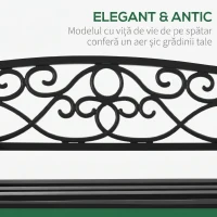 Outsunny Bancuta pentru gradina 2 locuri din otel si fonta cu brate si decoratiune, 128x58.5x85cm, negru(m-5)