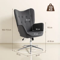 HOMCOM Poltroncina da Salotto Girevole con Braccioli in Velluto, con Dondolo e Altezza Regolabile, Grigio Scuro(m-3)