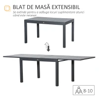 Masa de Gradina Extensibila Outsunny pentru 8-10 Persoane cu Structura din Aluminiu, 135-270x90x75cm, Gri(m-4)