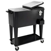 Outsunny Koelwagen met opbergruimte, afvoer, wielen en zwart design(m-1)