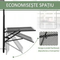 Outsunny Masa de Balustrada Pliabila din Metal, 60x60x57-72cm, Negru(m-5)