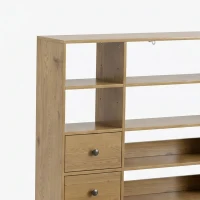 HOMCOM Scrivania per Computer con 4 Cassetti, Scrivania con Contenitore e Scaffali Aperti, 105x60 cm, Legno Naturale(m-6)
