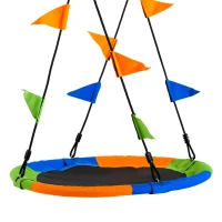 Outsunny Columpio de Jardín Nido Ø100x120-180 cm Altura Ajustable con Cuerdas y Banderas para Niños y Adultos Carga 80 kg Interior y Exterior Multicolor(m-11)
