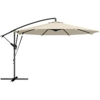 Outsunny Zweefparasol Ø300 cm Kantelbaar Parasol met Draaimechanisme Kruisvoet Windkoorden Beschermhoes Crème(m-1)