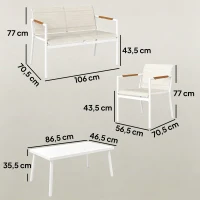 Outsunny Gartenmöbel Set Sitzgruppe für 4 Personen Atmungsaktiv Gartenlounge mit 2er Sofa 2 Sessel Metall-Tisch Fußpads(m-3)