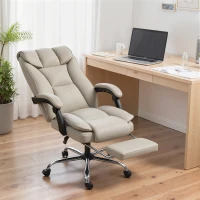 HOMCOM Pet-Friendly Faux Leather Computer Desk Chair, Executive Office Chair with Footrest and Double-Layer Padding, Khaki(m-10)