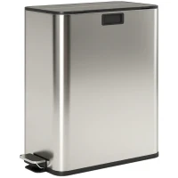 HOMCOM Dubbele keukenafvalbak 2 x 28L roestvrijstalen pedaalemmer met soft-close deksel, uitneembare binnenemmers(m-1)