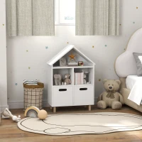 AIYAPLAY Librería Infantil de 3 Niveles Forma Casa con 3 Estantes y 2 Armarios para Guardería para Niños de 3 a 8 Años Blanco(m-6)