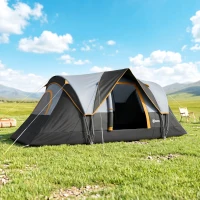 Outsunny Tente de camping familiale 5-6 pers. - tente tunelle imperméable légère ventilée - grande porte + 2 fenêtres gris clair(m-2)
