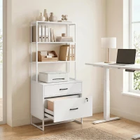 HOMCOM Mueble Archivador con Estantería 2 Cajones Encimera para Impresora Cerradura para A4 Letter Legal Blanco(m-10)