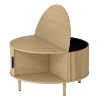 HOMCOM Tavolino Rotondo 80 cm con Piano Ribaltabile e Contenitore Nascosto, Legno Naturale(m-1)