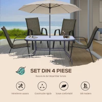 Outsunny Set 4 Piese Scaune de Gradina cu Cotiere, Scaune de Exterior Stivuibile din Metal si Tesatura Respirabila, Maro(m-4)