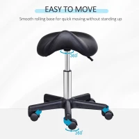 HOMCOM Saddle Stool, PU Leather Adjustable Rolling Salon Chair with Steel Frame for Massage, Spa, Beauty and Tattoo, Black(m-5)