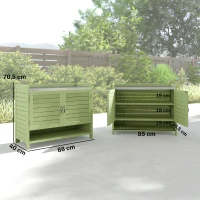 Outsunny Plantentafel met opbergkast van hout, buitenkast met verzinkt werkblad, 3 planken, 88x40x70,5 cm, groen(m-3)