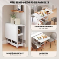 HOMCOM Opklapbare eettafel in industriële stijl, voor maximaal 4 personen, met open schappen, flexibel, metaal, spaanplaat, wit(m-4)