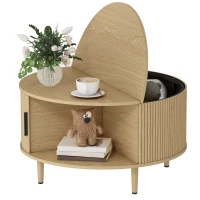 HOMCOM Tavolino Rotondo 80 cm con Piano Ribaltabile e Contenitore Nascosto, Legno Naturale(m-13)