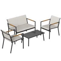 Outsunny Gartenmöbel Set Sitzgruppe für 4 Personen Atmungsaktiv Gartenlounge mit 2er Sofa 2 Sessel Metall-Tisch Fußpads(m-12)