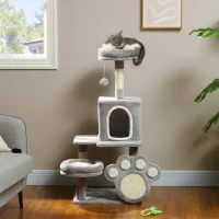 PawHut Arranhador para Gatos Torre para Gatos com Ninho Caverna Plataforma Arranhador Bola Suspensa 48x40x110 cm Cinza Claro(m-10)