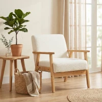 HOMCOM Modern Armchair, Sherpa Fleece Upholstered Accent Chair with Solid Wood Legs and Wide Seat, Cream White(m-8)
