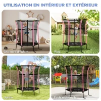 HOMCOM Trampoline pour enfant Ø 1,63 x 1,9 m filet de sécurité porte zippée 6 poteaux rembourrés inclus rose noir(m-7)