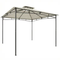 Outsunny Paviljoen 3x3m Waterafstotend Stabiel Winterbestendig Tuinpaviljoen met inklapbaar Bovenframe Dubbel Dak Crèmewit(m-1)