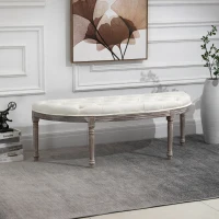 HOMCOM Gestoffeerde Bank Zitbank Vintage Retro Bedbank met Knopen Fluweelzachte Aanraking Rubberhout Beige 142 x 49 x 49 cm(m-2)