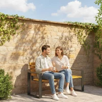Outsunny Tuinbank 2-zits weerbestendig houten bank met lattenontwerp en armleuningen, houten zitbank tot 240 kg natuurlijk hout(m-8)